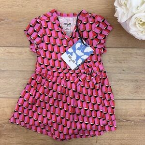 NWT Diane Von Furstenberg Pink Red Geometric Wrap-Style Dress Bloomers Set  18m